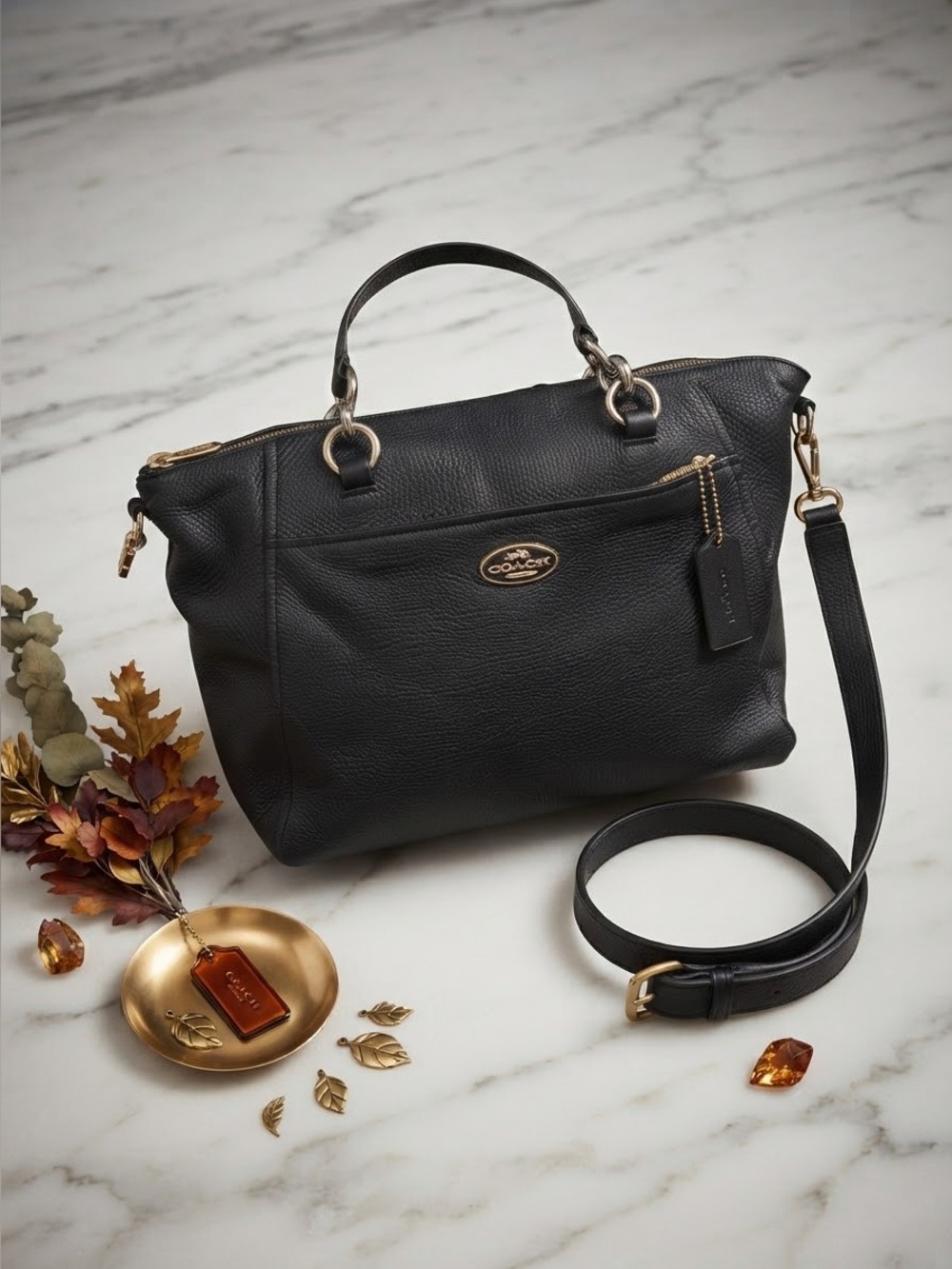 Coach F34508 Black Pebbled Leather Colette 2-Way Satchel Crossbody Bag EUC